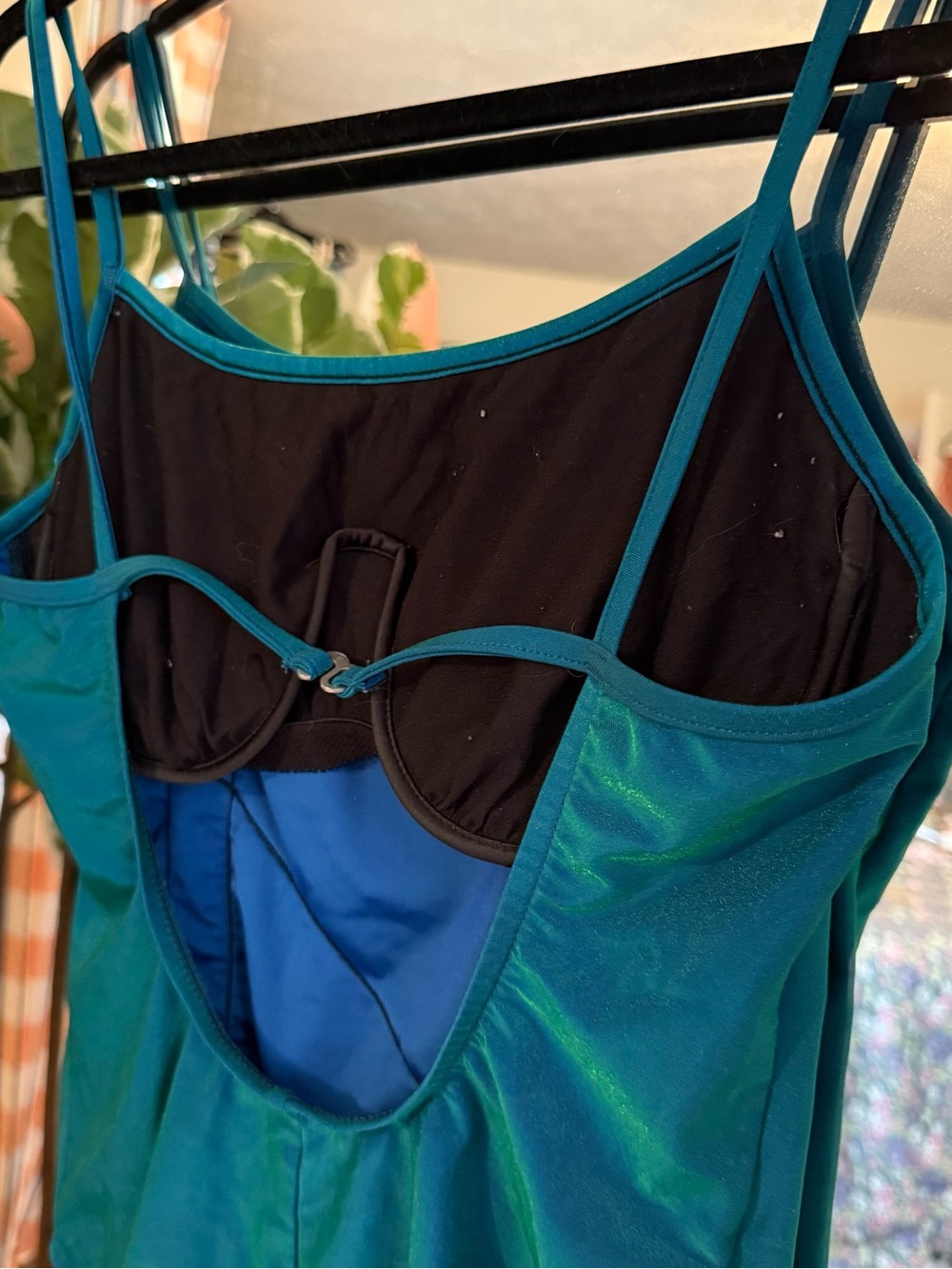 Vintage 90s Jantzen blue & green metallic bathing suit - Picture 5 of 7
